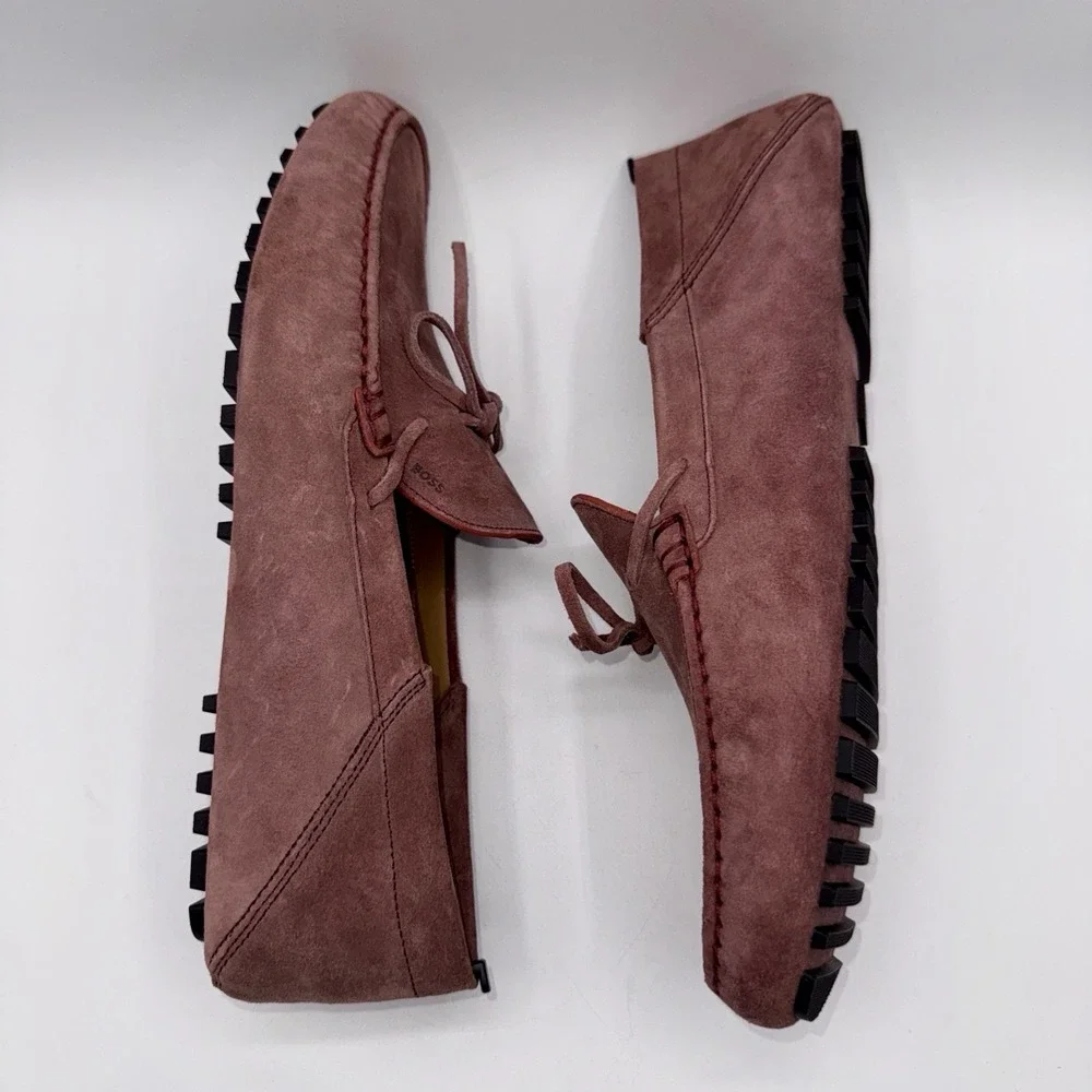 Hugo Boss Driver Mix Saddle Loafers‎ Men's Size 9.5 Open Pink Suede Dustbags